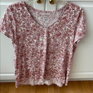 PureJill Elegant Red Floral Women's Short Sleeve Tunic Top